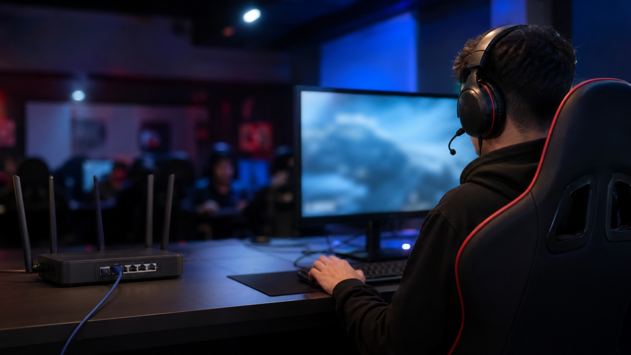 Jugador de eSports conectado por cable a una red estable