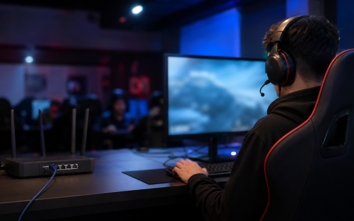 Jugador de eSports conectado por cable a una red estable