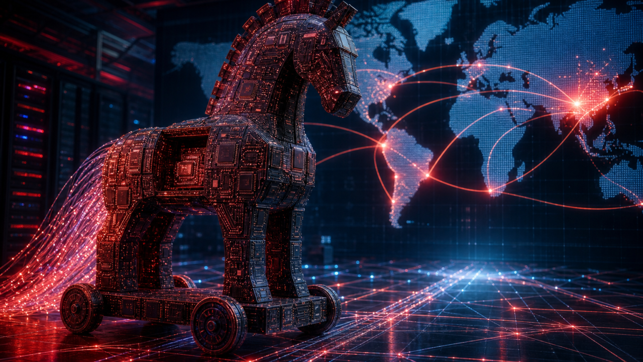 Caballo de Troya digital formado por circuitos frente a una red tecnológica global