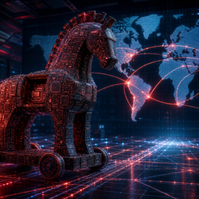 Caballo de Troya digital formado por circuitos frente a una red tecnológica global