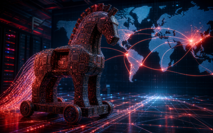 Caballo de Troya digital formado por circuitos frente a una red tecnológica global