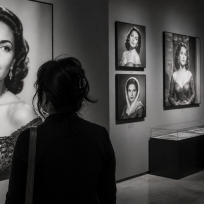 Retrato de Elsa Aguirre en una exposición fotográfica sobre su trayectoria dentro del cine mexicano.