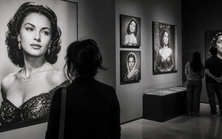 Retrato de Elsa Aguirre en una exposición fotográfica sobre su trayectoria dentro del cine mexicano.