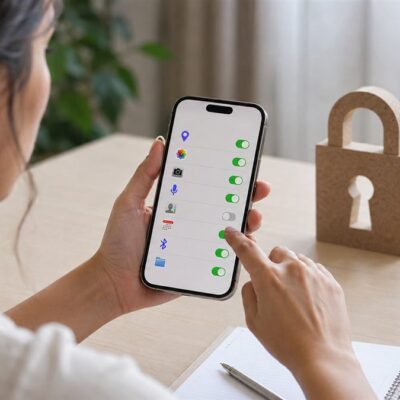 Persona revisa permisos de privacidad de una aplicación en un teléfono móvil