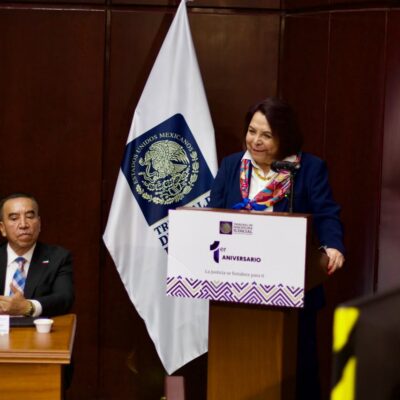 Celia Maya García durante su intervención en el primer aniversario del Tribunal de Disciplina Judicial